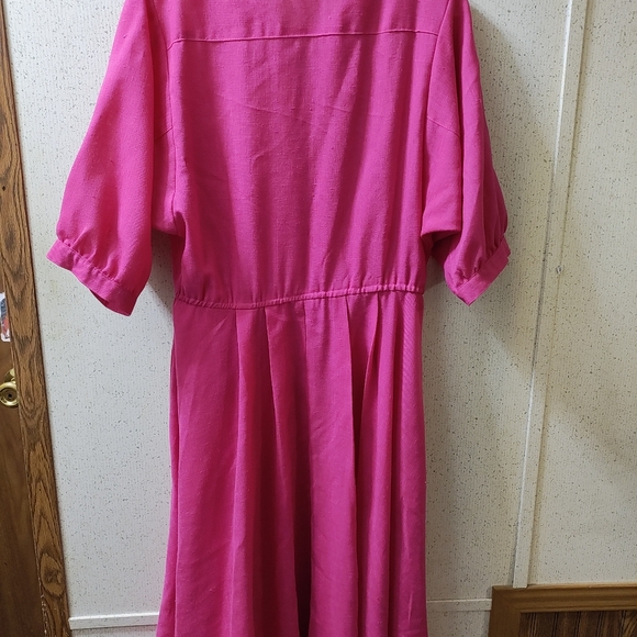 Vintage lese M. Maxi Length Dress 12 Hot Pink 80s Barbie Core Buttons Clean USA - Picture 9 of 10